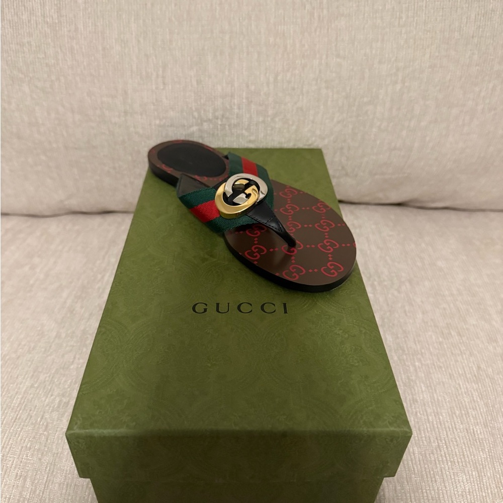 Gucci Sandals with Red and Green Accents